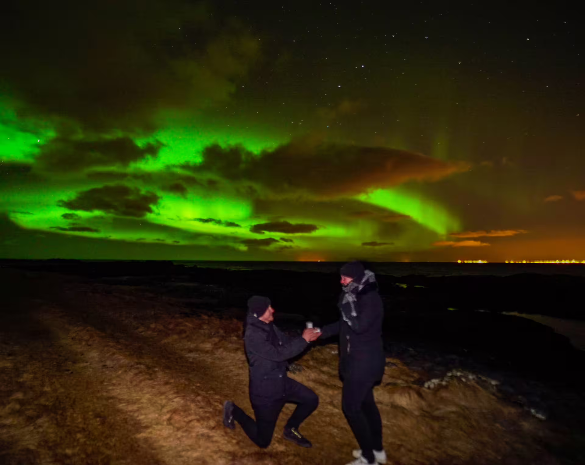 Proposal under the northern lights in Iceland 