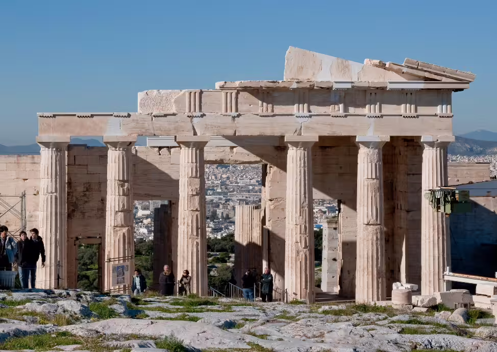 Propylaea gateway on the Acropolis in Athens with city views, highlight of Acropolis and Museum guided tour