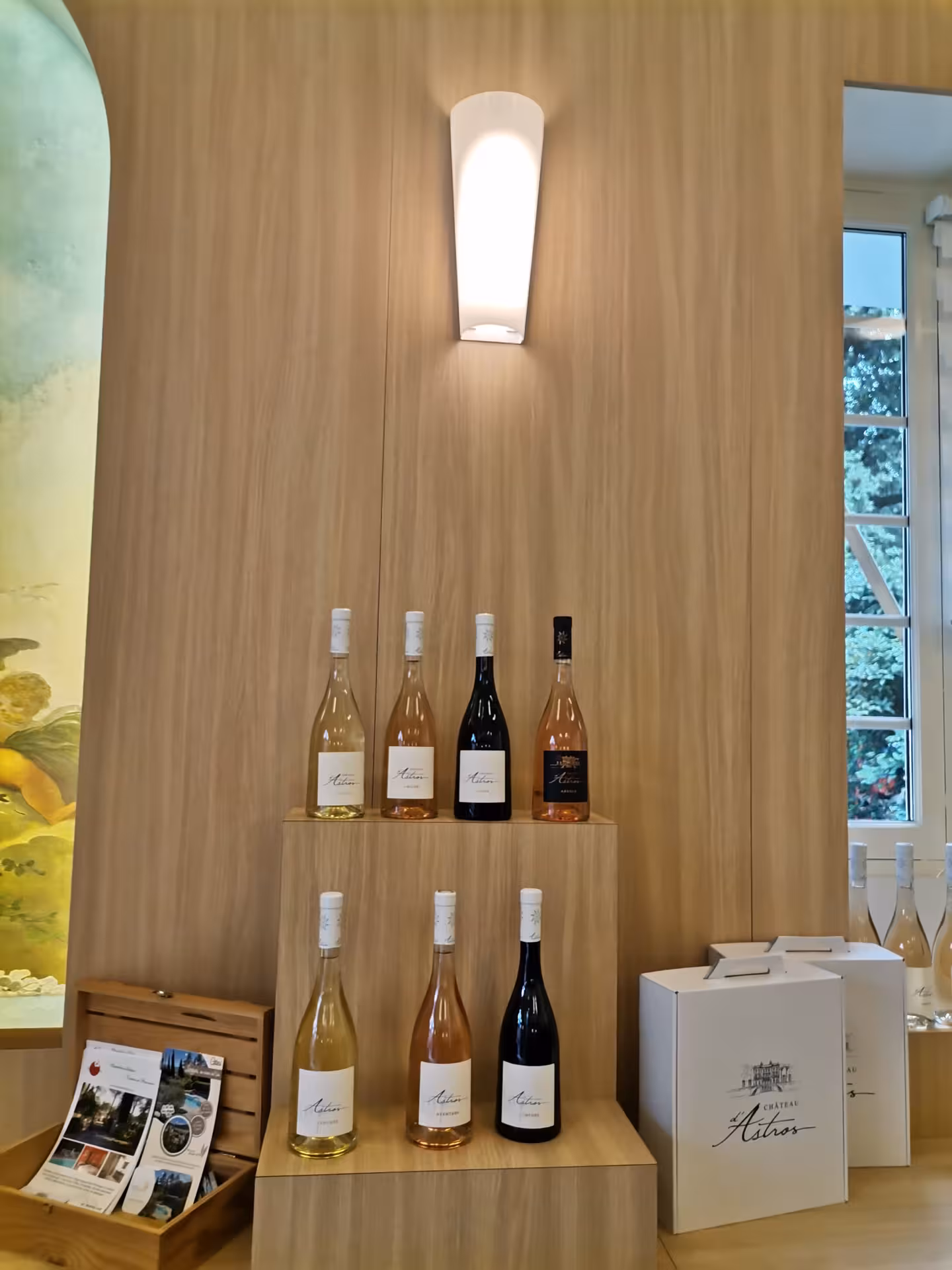 Display of Provence rosé, red and white bottles at Saint-Tropez countryside AOP Côtes de Provence tour