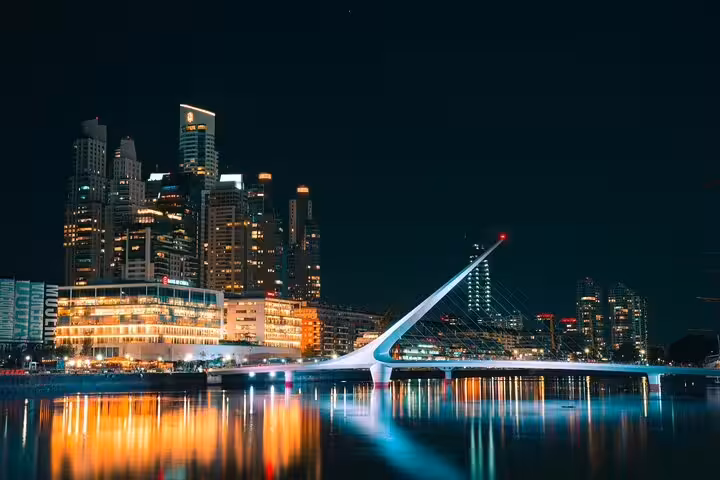Night view of Puente de la Mujer in Puerto Madero, Buenos Aires on a 2-hour private city tour