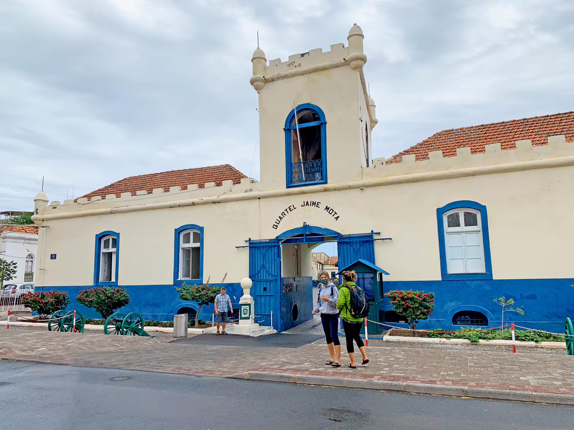 Quartel Jaime Mota gate in Praia, Santiago Island city tour stop near Cidade Velha World Heritage Site