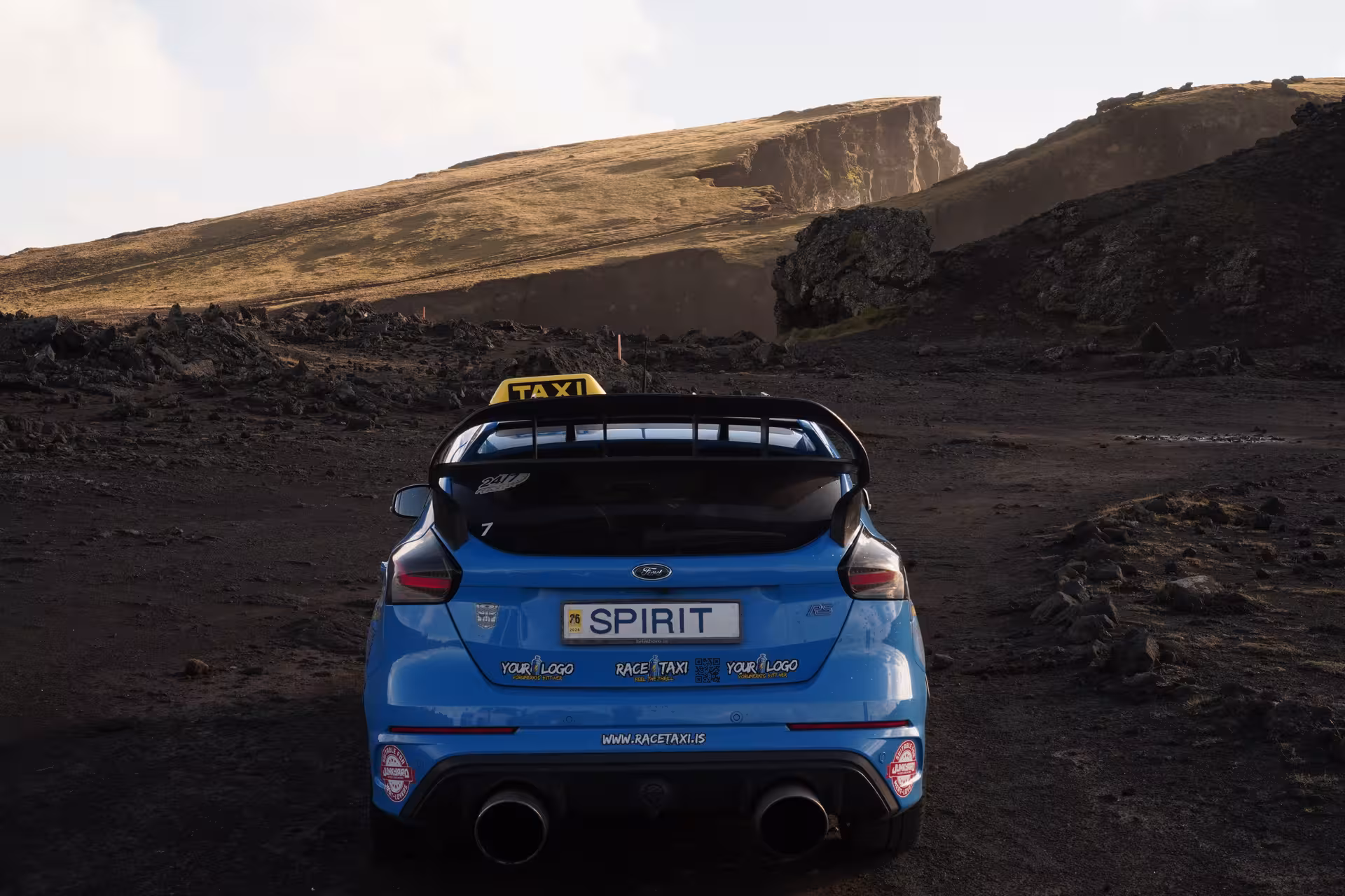 Rally car on Iceland black lava road during South Coast Adventure Rally Car Edition, off-road driving experience