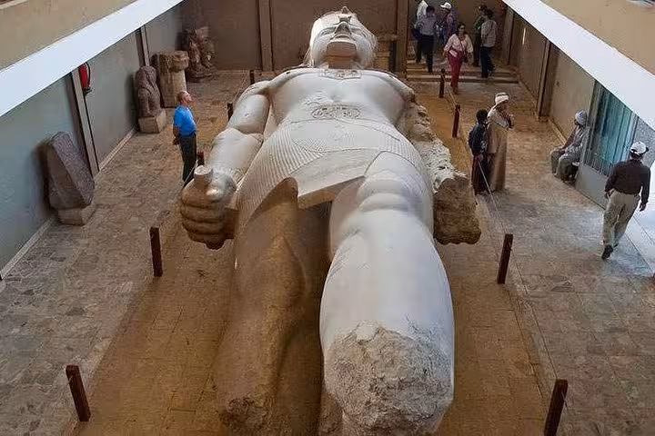 Colossal statue of Ramses II at Memphis open-air museum on Cairo private tour of Giza Pyramids, Saqqara and lunch