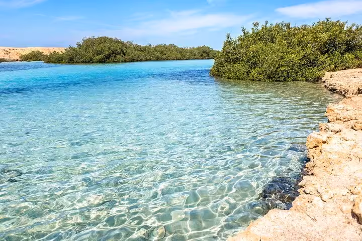 Crystal-clear lagoon at Ras Mohamed National Park near White Island stop on Sharm El Sheikh snorkeling cruise