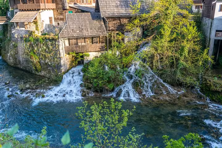 Rastoke village watermills and cascades on a private Zagreb to Split tour with Plitvice Lakes stop