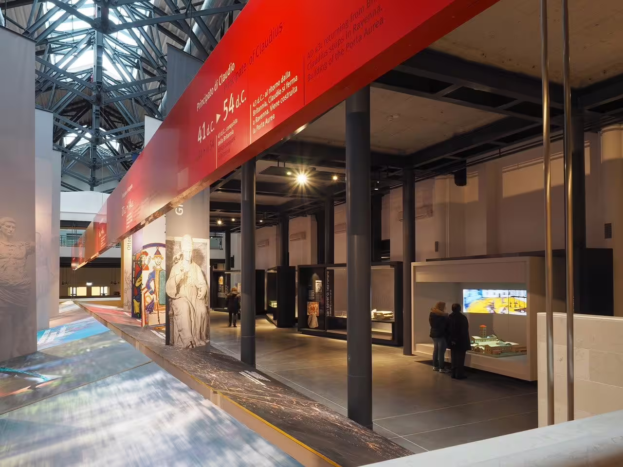 Interior gallery at Ravenna Classis Museum in Ravenna with timeline exhibits, ideal for prebooked entry ticket