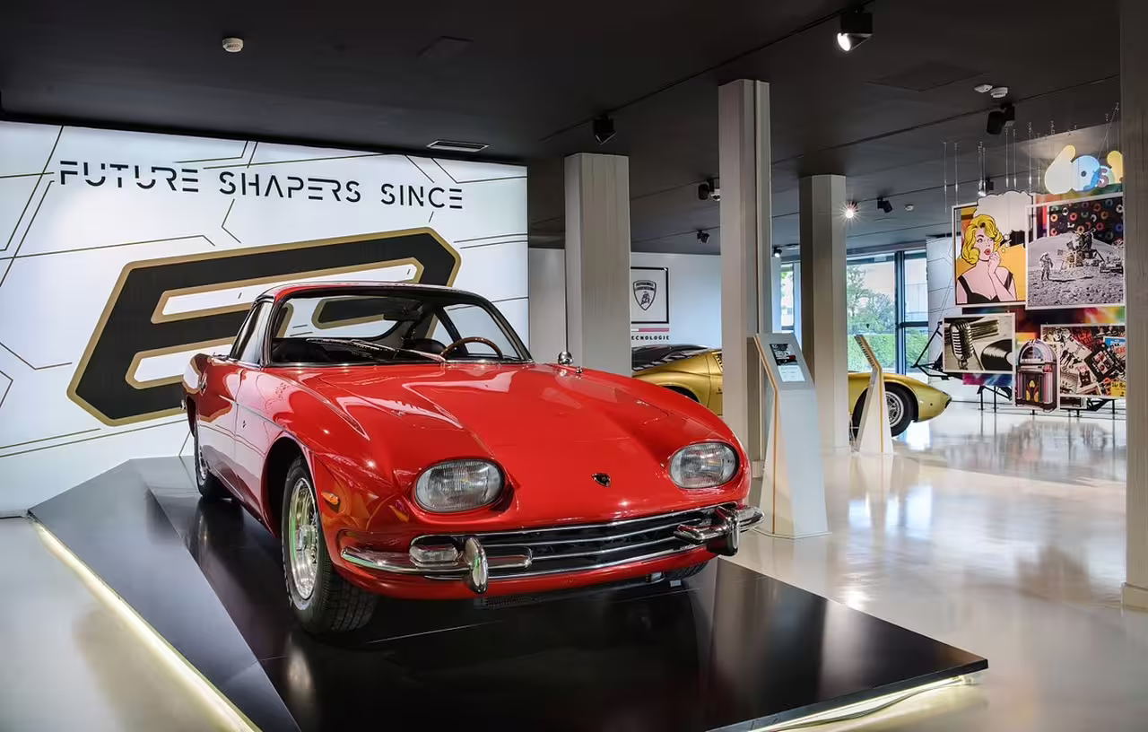 Classic red Lamborghini at Museo Lamborghini in Sant’Agata Bolognese, Bologna/Modena museum entry ticket