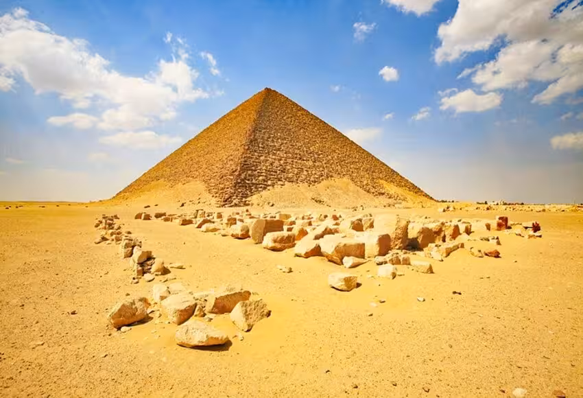 Red Pyramid at Dahshur by Sakkara, Cairo ultra tour photo showing vast desert stones and Old Kingdom pyramid