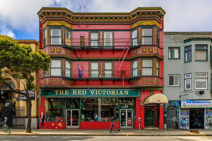 The Red Victorian building with colorful facade on Haight Street, San Francisco