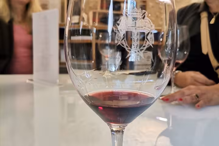 Close-up red wine in tasting glass during Pce’s Vineyard sommelier course with wine and food pairing