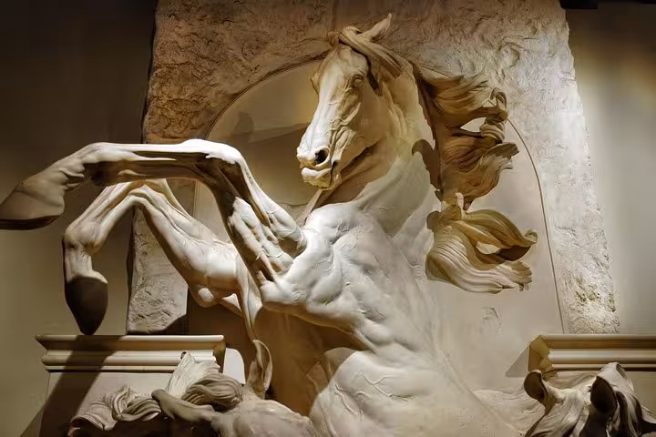 Renaissance horse sculpture inside the Musée Condé at Château de Chantilly on a private excursion from Paris