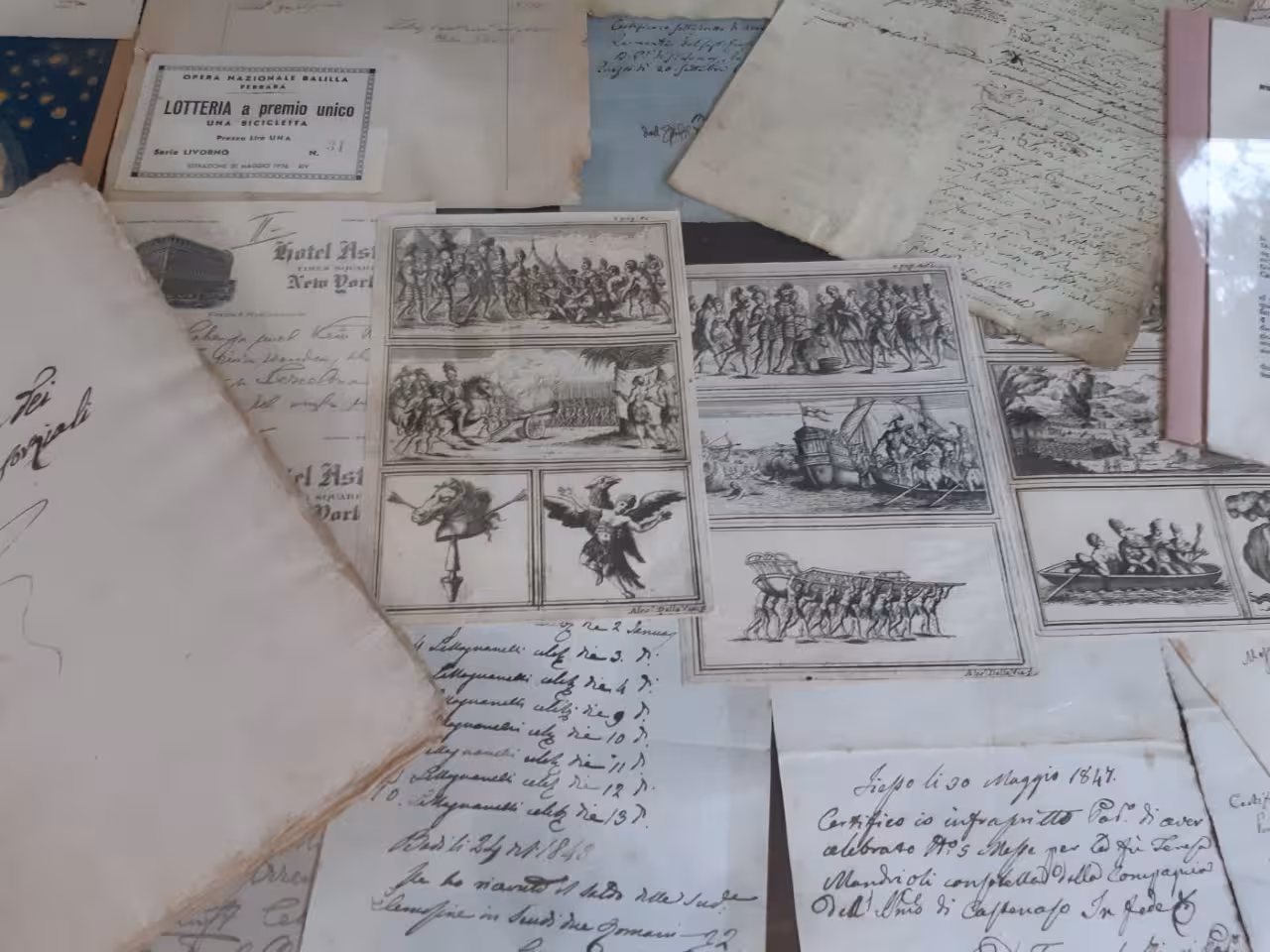 Historic letters and illustrated prints in Renzo Savini House Museum Bologna, echoes of the past museum tour