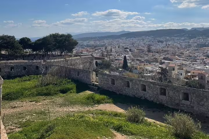 Panoramic view of Rethymno town from historic walls, showcasing natural beauty and history on a Chania private tour.