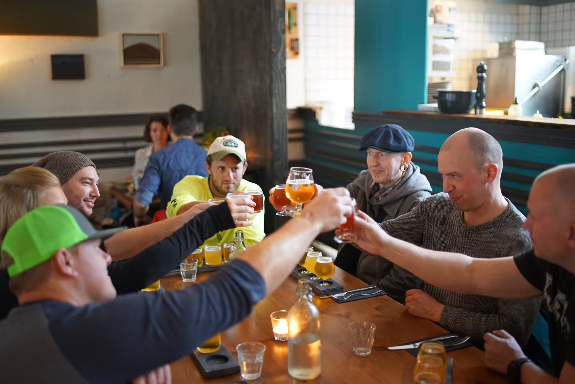 Travellers performing the cheers gesture after the the tour concludes.
