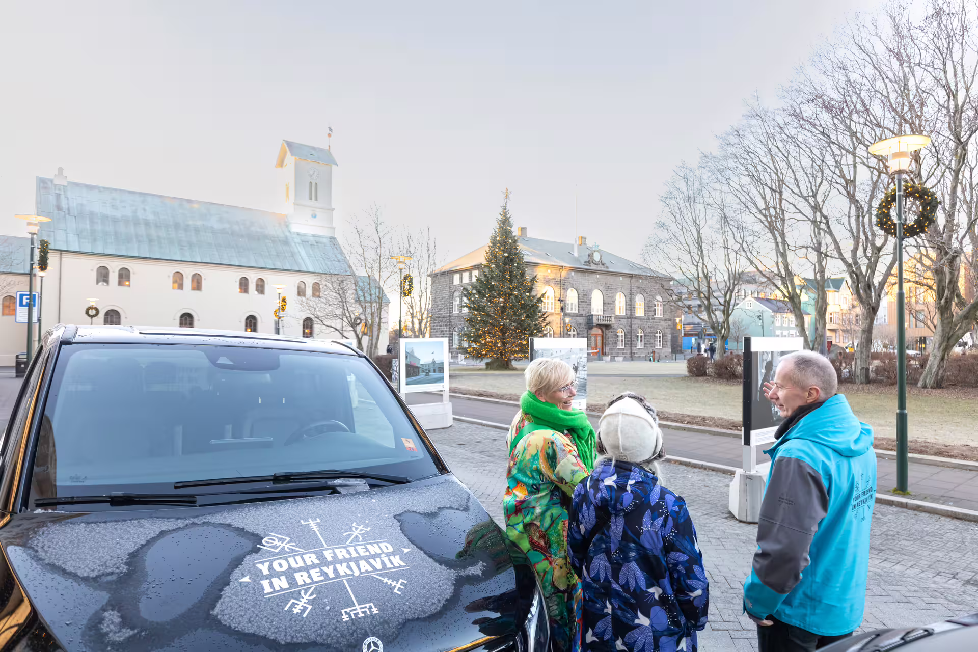 Travellers learning about the history of downtown Reykjavik 