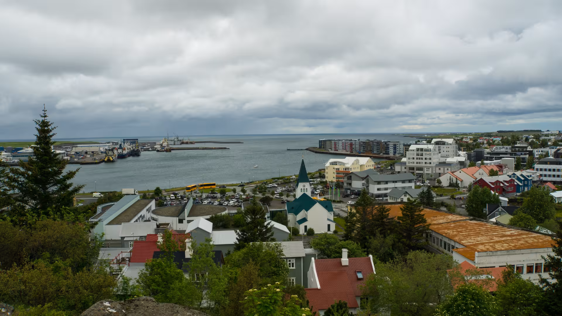 Reykjavík harbor skyline view, a scenic stop en route to Krýsuvík geothermal fields on the sprint tour