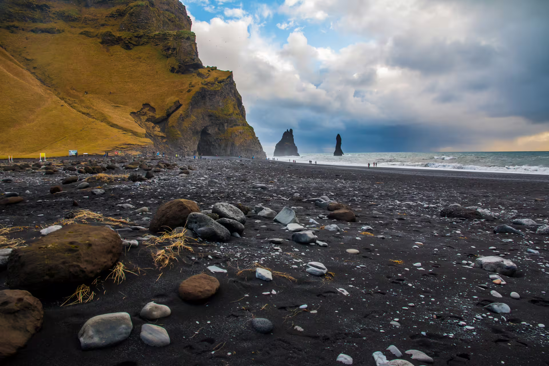 Reynisdrangar sea stacks at Reynisfjara black sand beach