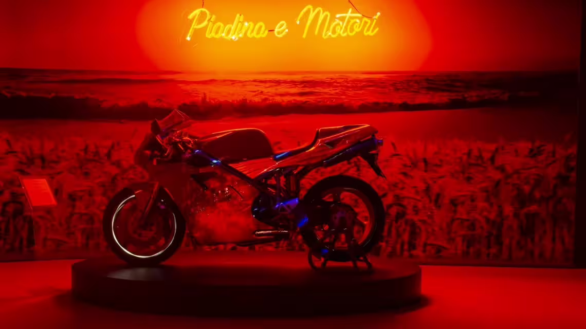 Vintage motorbike display at Rimini Piadina Museum, part of piadina tasting lunch or dinner tour experience