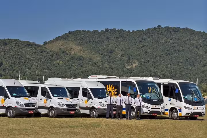 Fleet of Paraty Tours vehicles with professional drivers for Rio de Janeiro to Paraty transport.