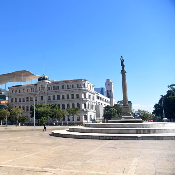 Historic plaza with statue and classic architecture in Rio, featured on Little Africa Walking Tour.