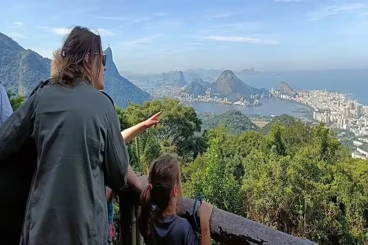 Tourists marvel at Rio de Janeiro's iconic cityscape and lush Tijuca Rainforest on a guided half-day jeep tour.