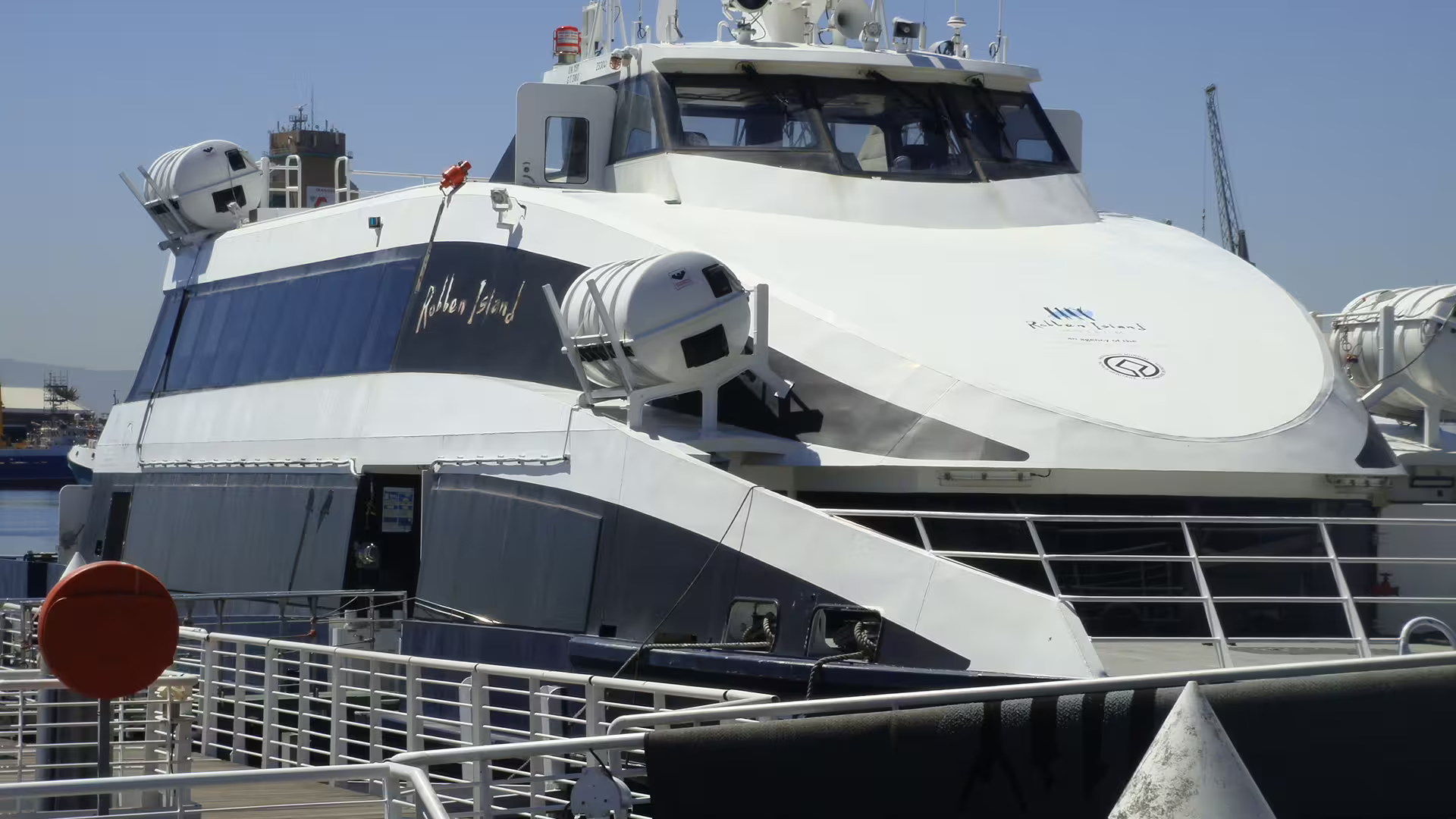 The ferry to Robben Island Museum docked, ready for passengers to explore the historic site.