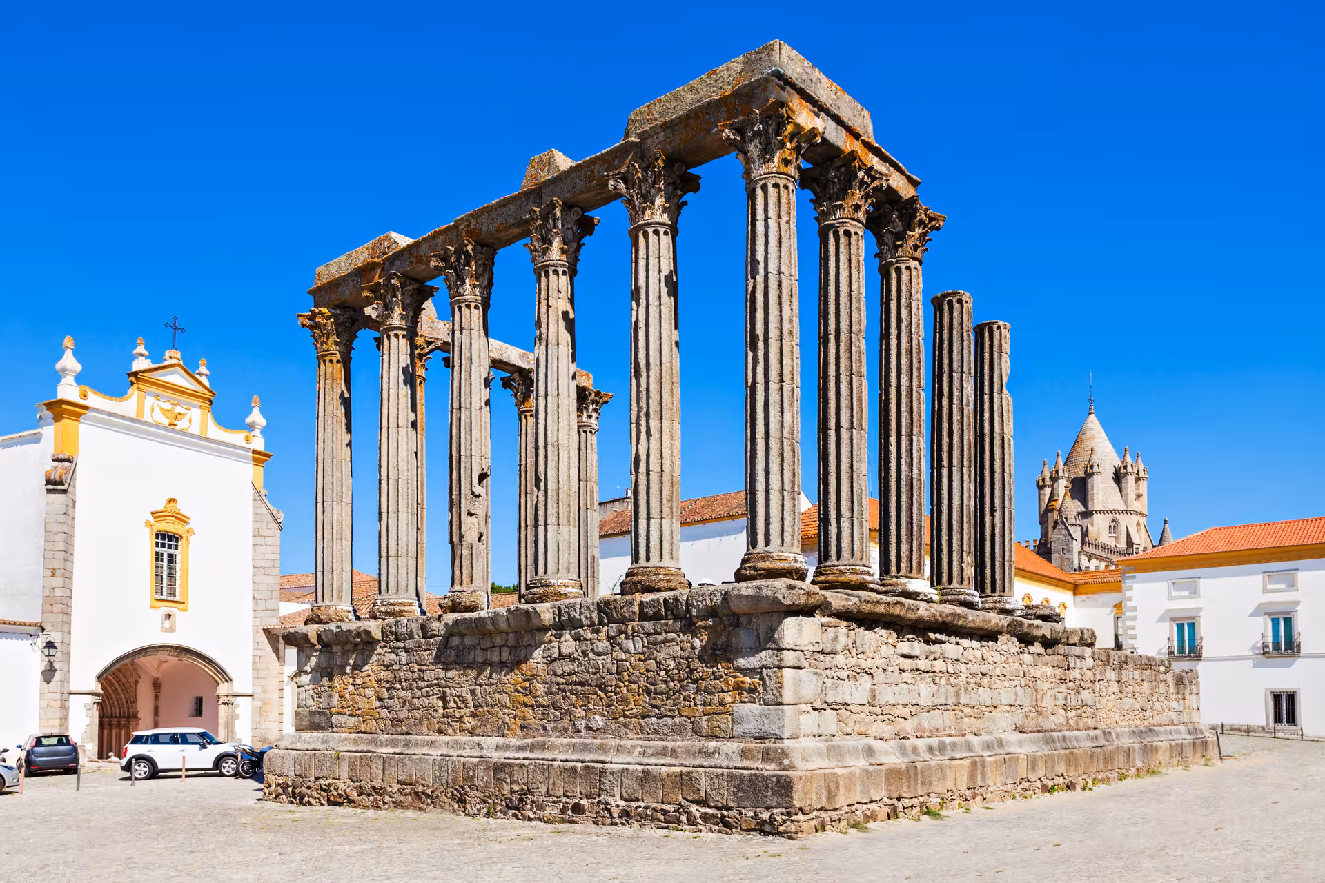 Explore the ancient Roman Temple of Évora on the Lisbon to Alentejo small-group tour.