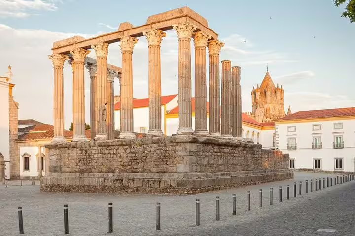 Roman Temple of Evora at golden hour, top landmark on the Explore the Highlights of Evora audio tour
