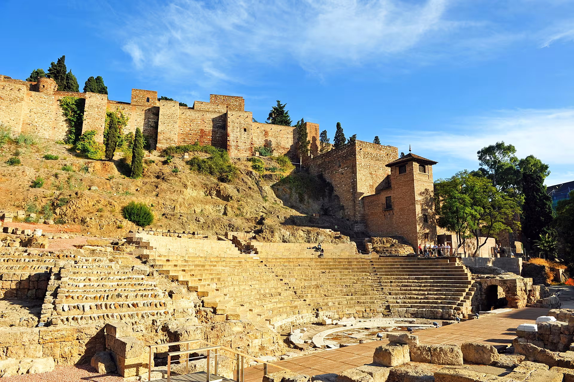 Roman Theatre ruins below the Alcazaba fortress in Málaga, a key stop near the Picasso Museum tour route