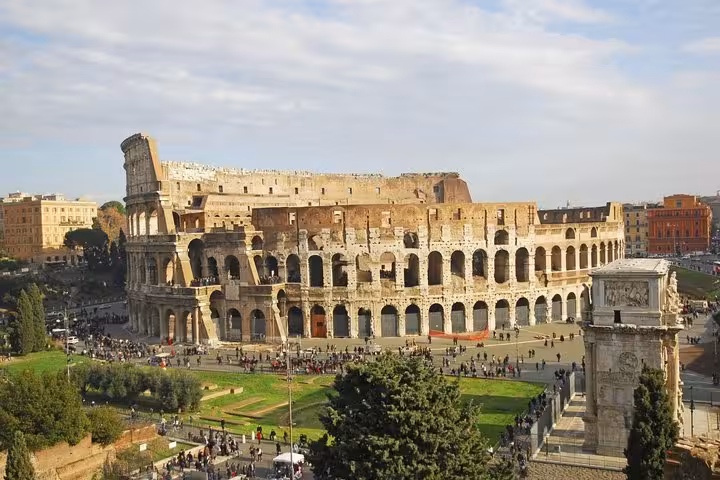 Rome Colosseum panoramic view, iconic stop on 10-day Italy tour Rome Florence Pisa Milan Venice