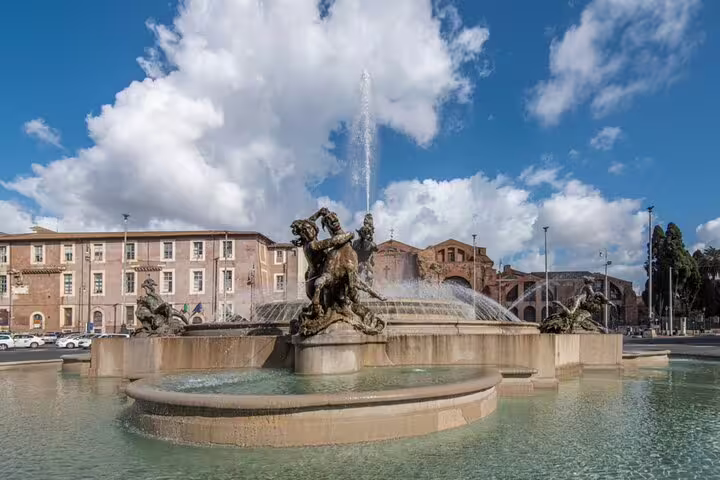 Fountain of the Naiads at Piazza della Repubblica in Rome with bronze sculptures and water jets