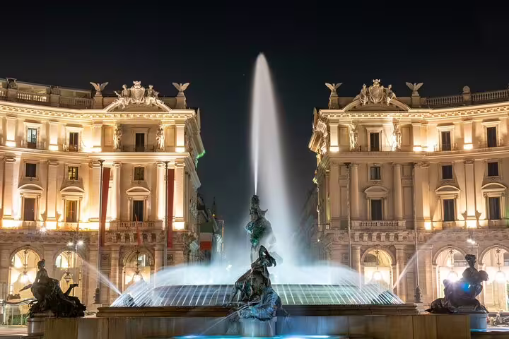 Fountain of the Naiads illuminated at night at Piazza della Repubblica, Rome