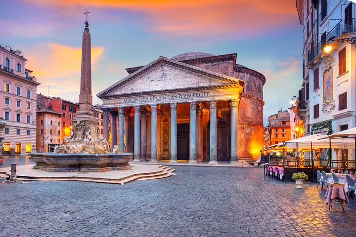 Stunning twilight view of the Pantheon and obelisk fountain on Rome self-guided highlights audio walking tour