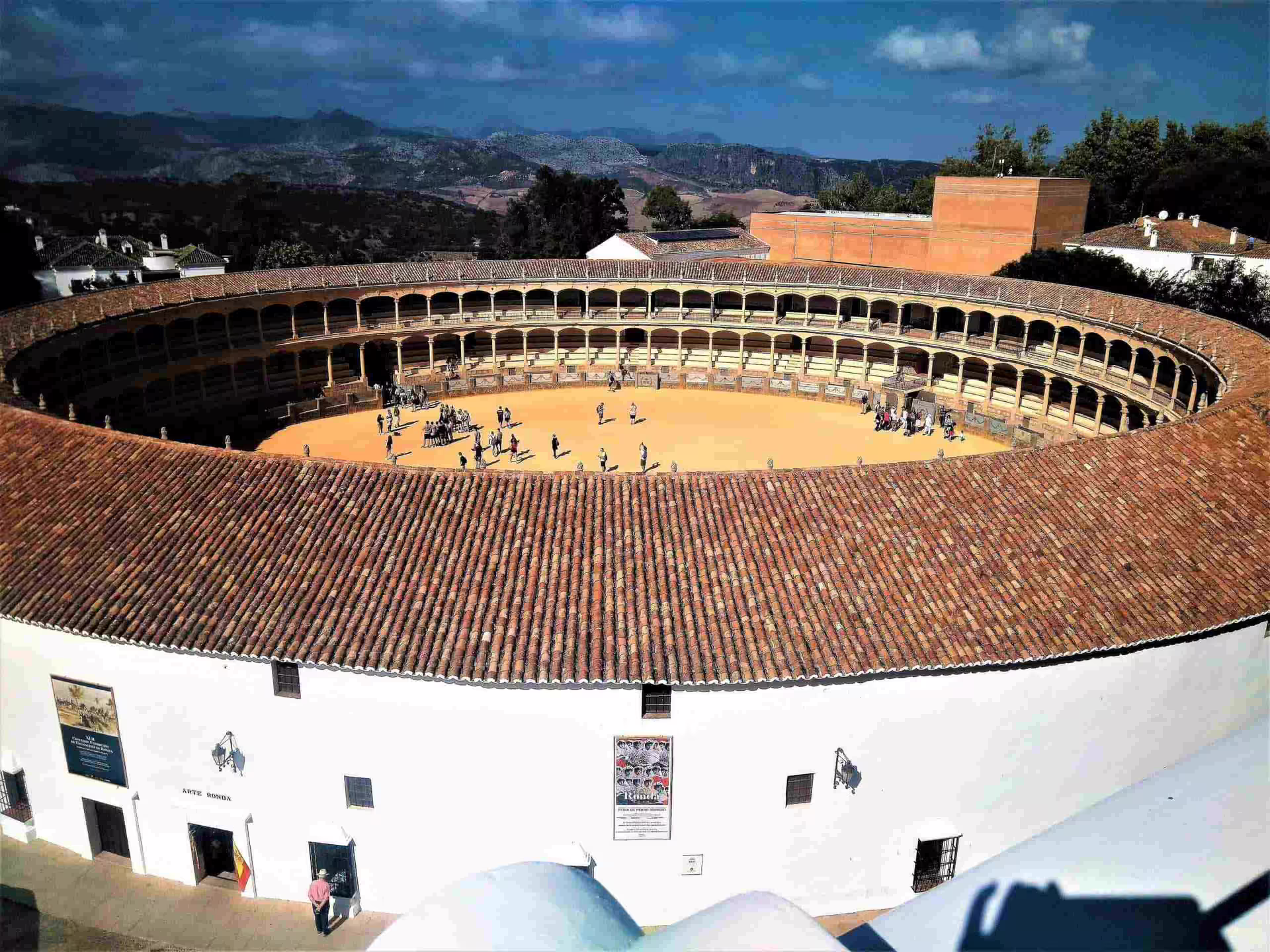 Aerial view of Ronda bullring Plaza de Toros on private tour from Costa del Sol, Andalusia sightseeing