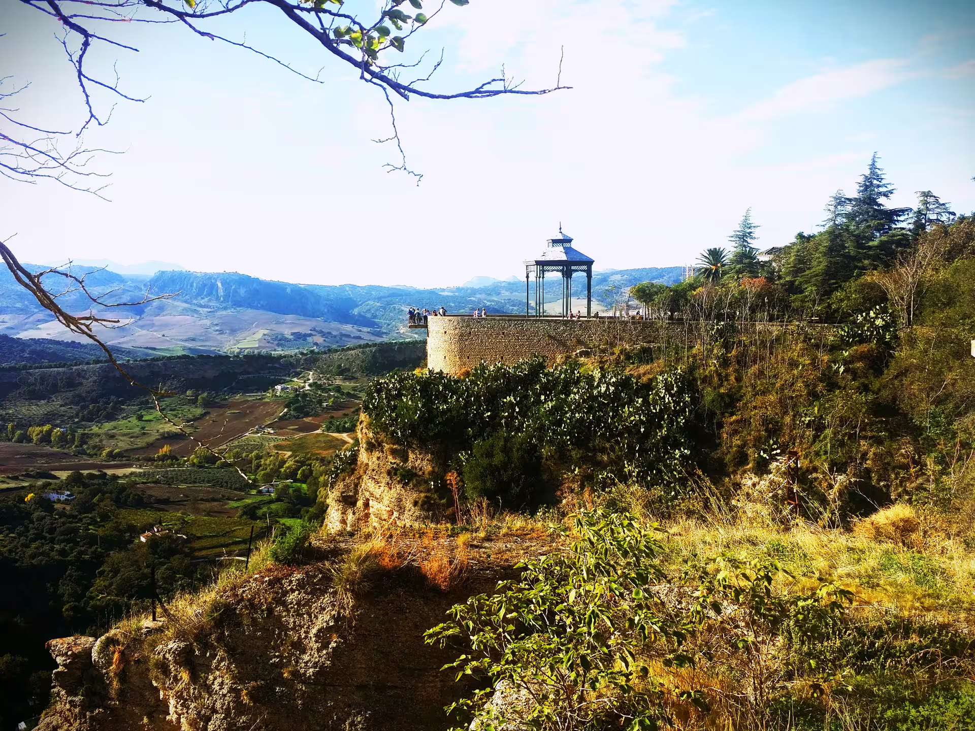 Ronda cliffside viewpoint with gazebo over the countryside, scenic stop on a private trip from Costa del Sol