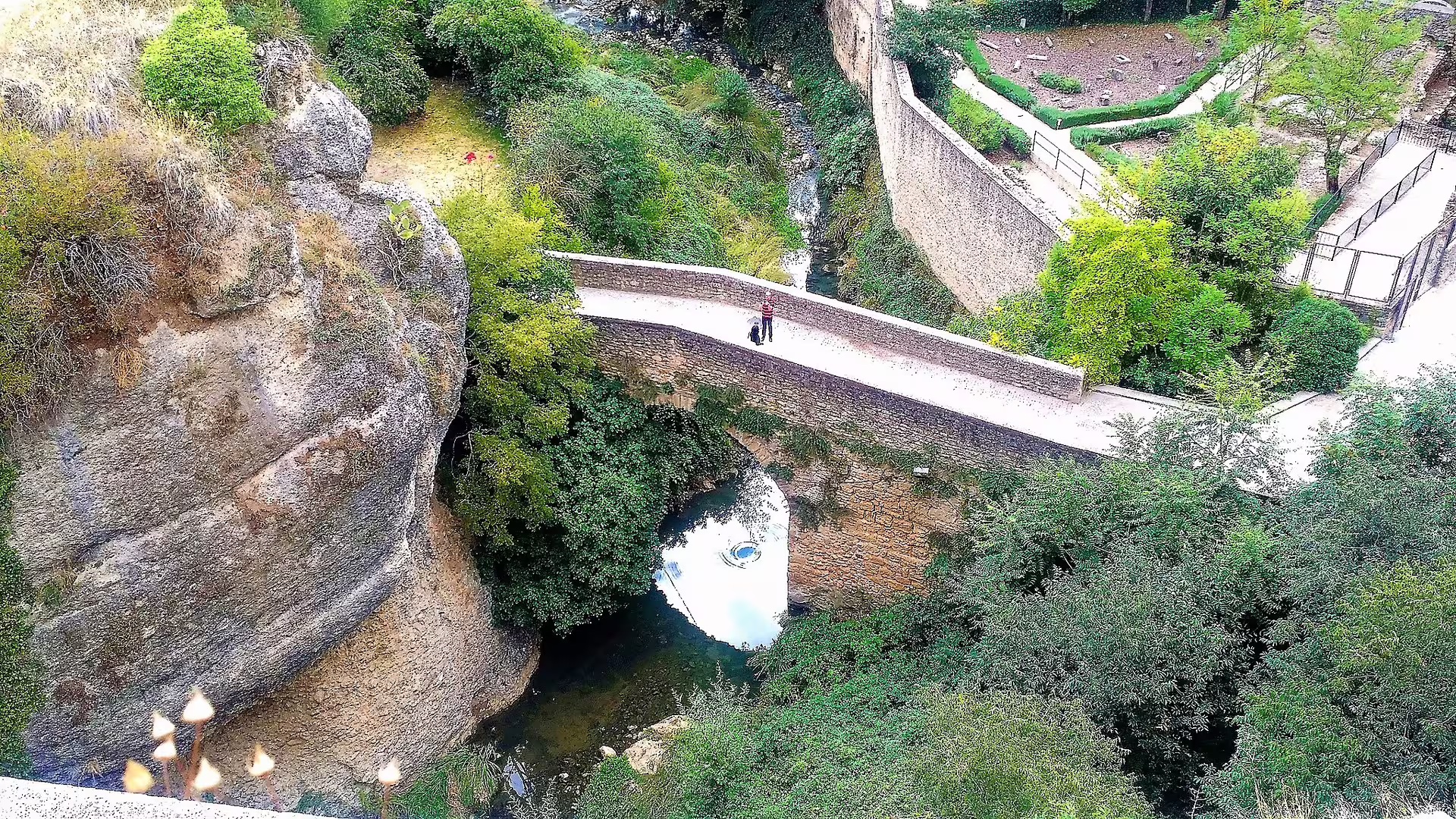 Stone bridge over a lush gorge in Ronda on a private day trip from Costa del Sol, Andalusia