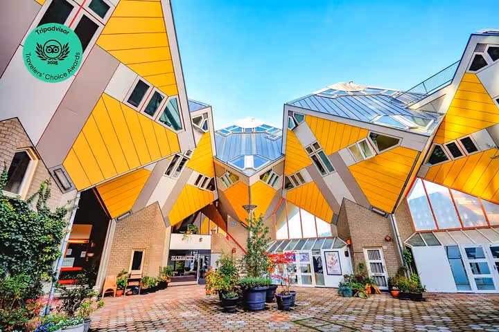 Rotterdam Cube Houses (Kubuswoningen) courtyard stop on private day tour from Amsterdam to Delft and The Hague