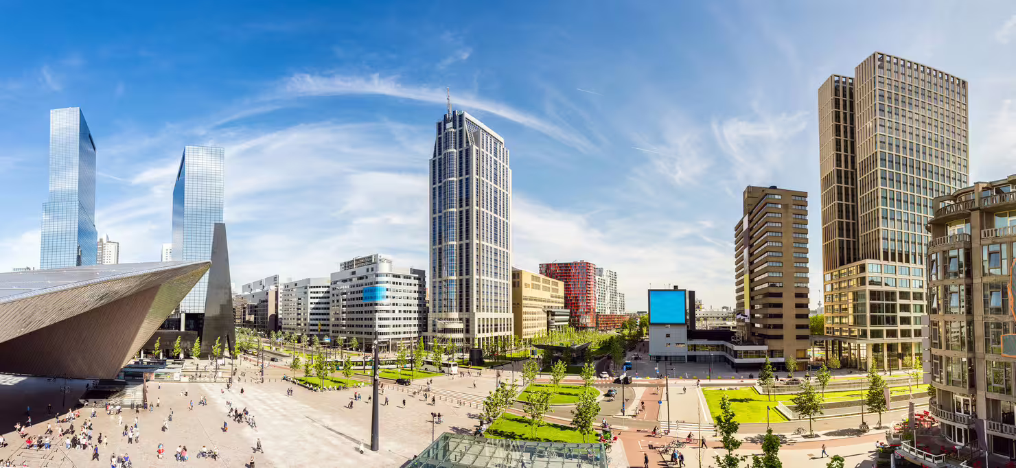 Panoramic Rotterdam city center skyline near Centraal Station, ideal for a 1-day audioguide walking tour