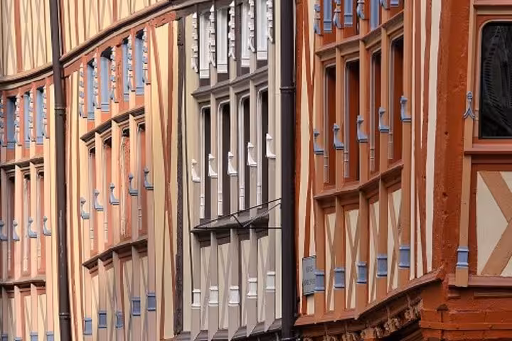 Colorful half-timbered medieval building facades in Rouen, France