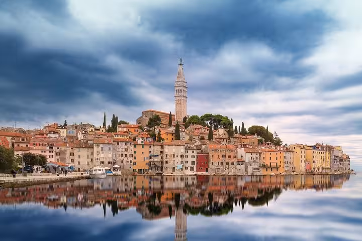 Rovinj old town waterfront and St. Euphemia church reflection, Istria highlight on 11-day Croatia tour