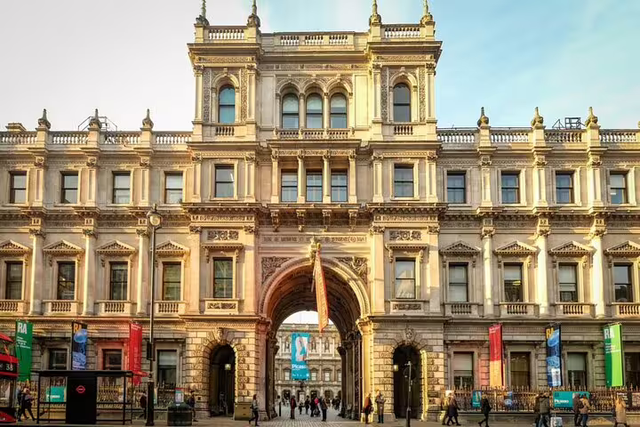 Royal Academy of Arts grand facade with archway on Piccadilly, Mayfair, London