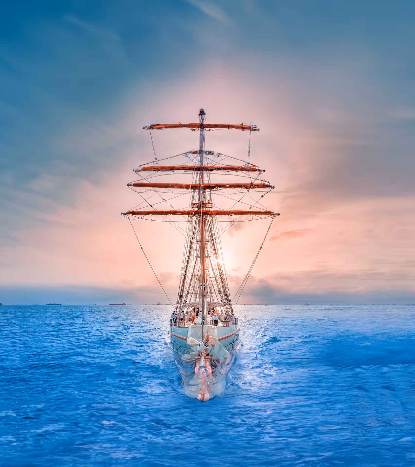 Majestic Royal Albatross sailing at sunrise, perfect for a dog-friendly breakfast cruise with international buffet.