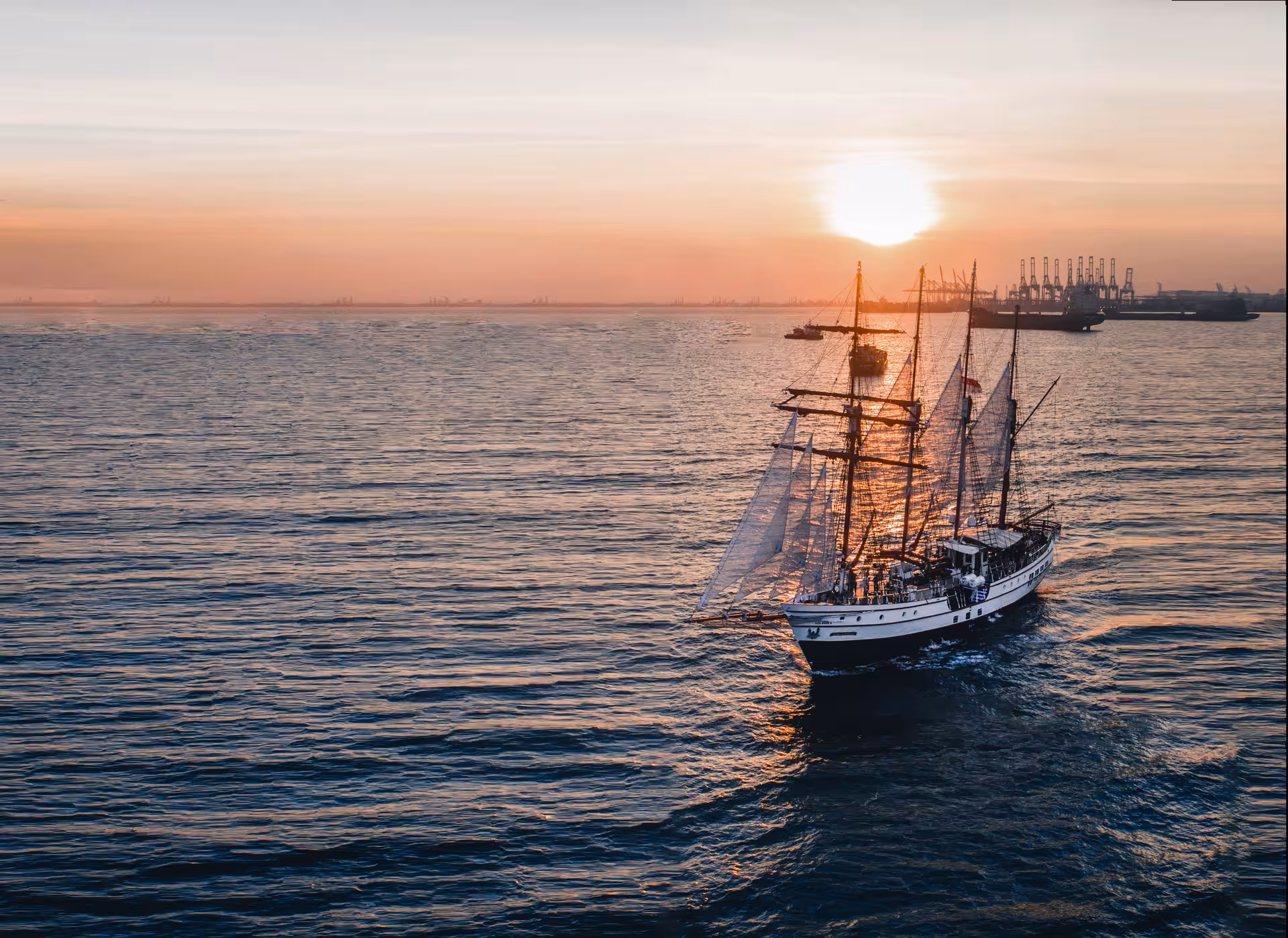 The Royal Albatross sails into a breathtaking sunset, offering a unique dinner cruise experience on open waters.