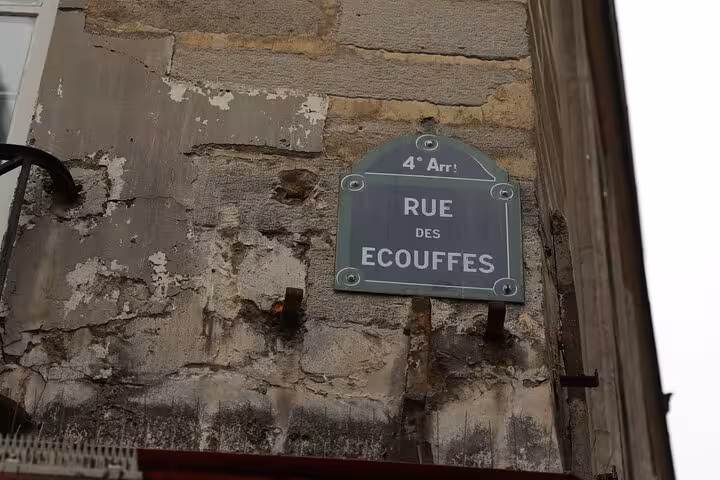 Rue des Ecouffes street sign in Le Marais, key landmark on a Paris Jewish history private tour route