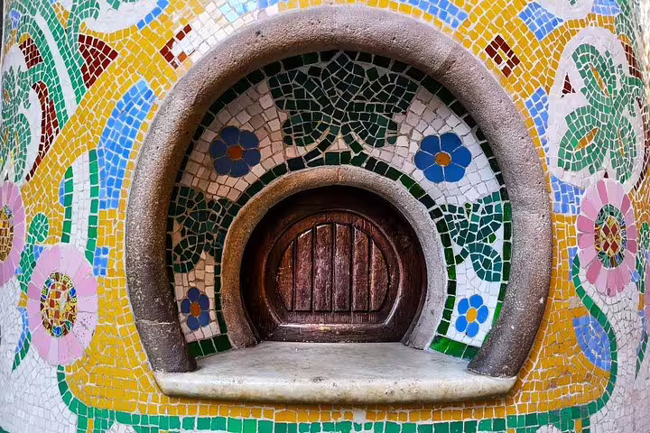 Colorful mosaic detail of Gaudi's architectural design at Sagrada Familia, featured in a private tour with skip-the-line tickets.