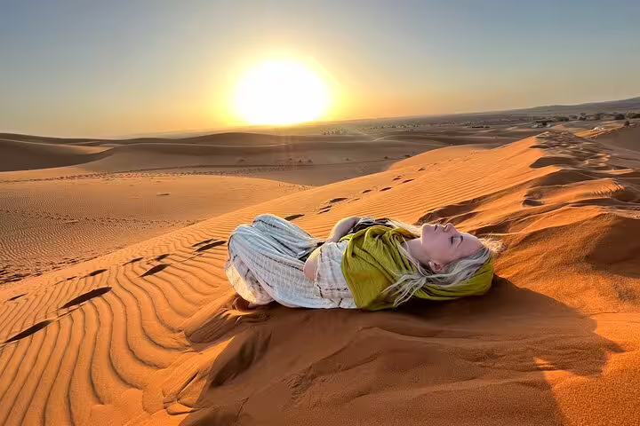 Sunrise over Erg Chebbi dunes in Sahara Desert, Morocco 11-day tour from Casablanca with desert camp