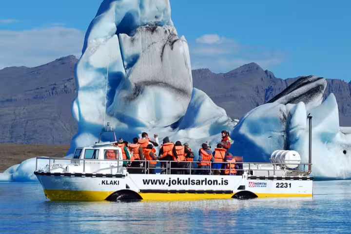 Sailing in-between the icebergs at Glacier Lagoon Iceland