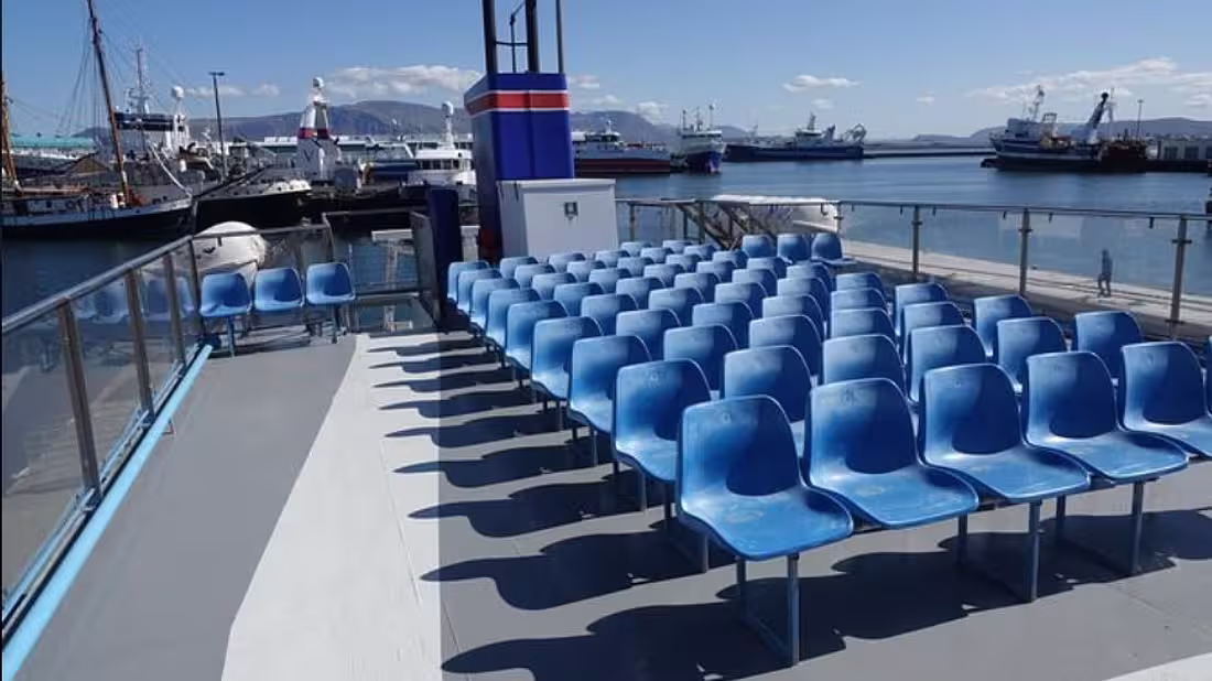 Outside seating area on the deck of the Sailor, whale watching vessel