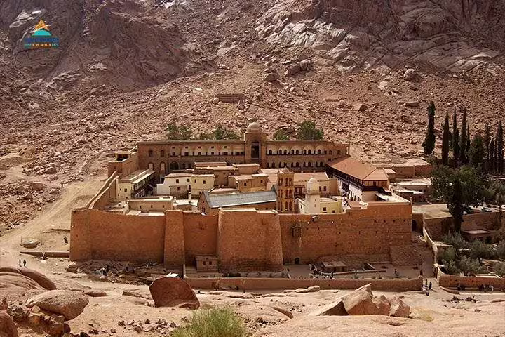 Aerial view of Saint Catherine Monastery, Sinai, included in Moses Mountain and monastery private tour from Taba