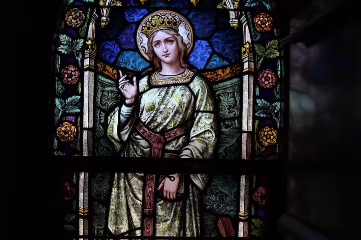 Stained glass icon inside Saint Catherine Monastery, sacred art stop on private overnight Mount Sinai tour